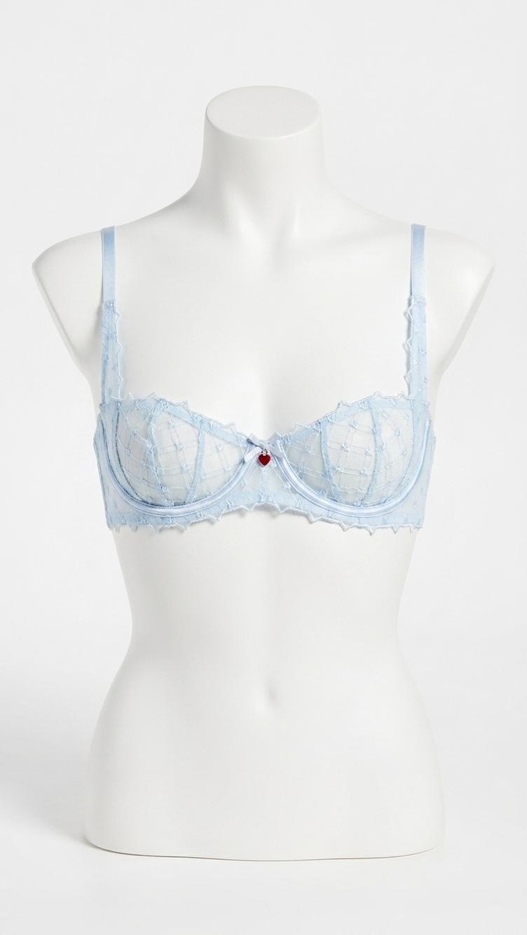 NEW FLEUR DU MAL love lock embroidery balconette bra in forget me not